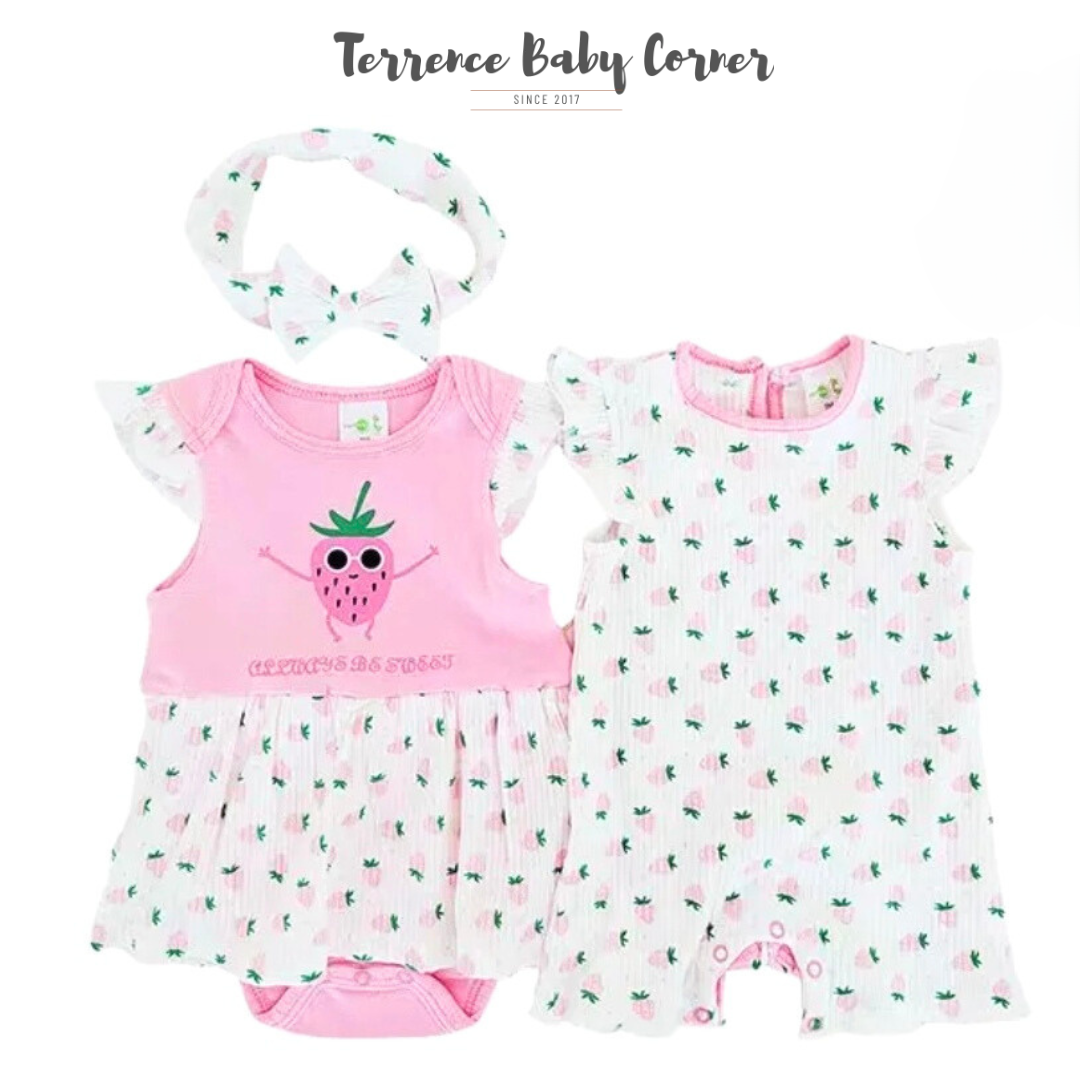 3pc Infant Girl Dress, Rompers with Turban Ootd Set