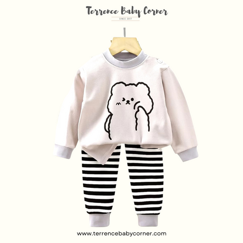 Toddler Kids Bear Stripe Longsleeve Pants Set