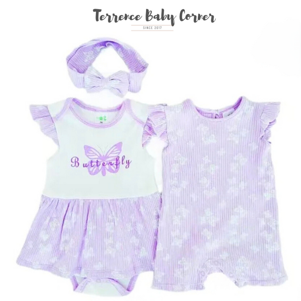 3pc Infant Girl Dress, Rompers with Turban Ootd Set