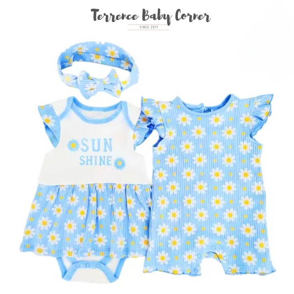 3pc Infant Girl Dress, Rompers with Turban Ootd Set