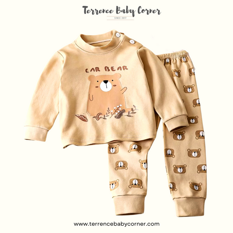 Toddler Kids Brown Bear Longsleeve Pants Set