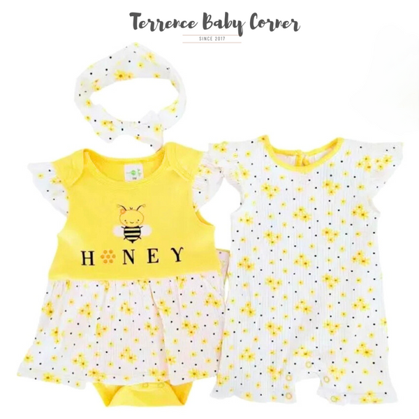 3pc Infant Girl Dress, Rompers with Turban Ootd Set