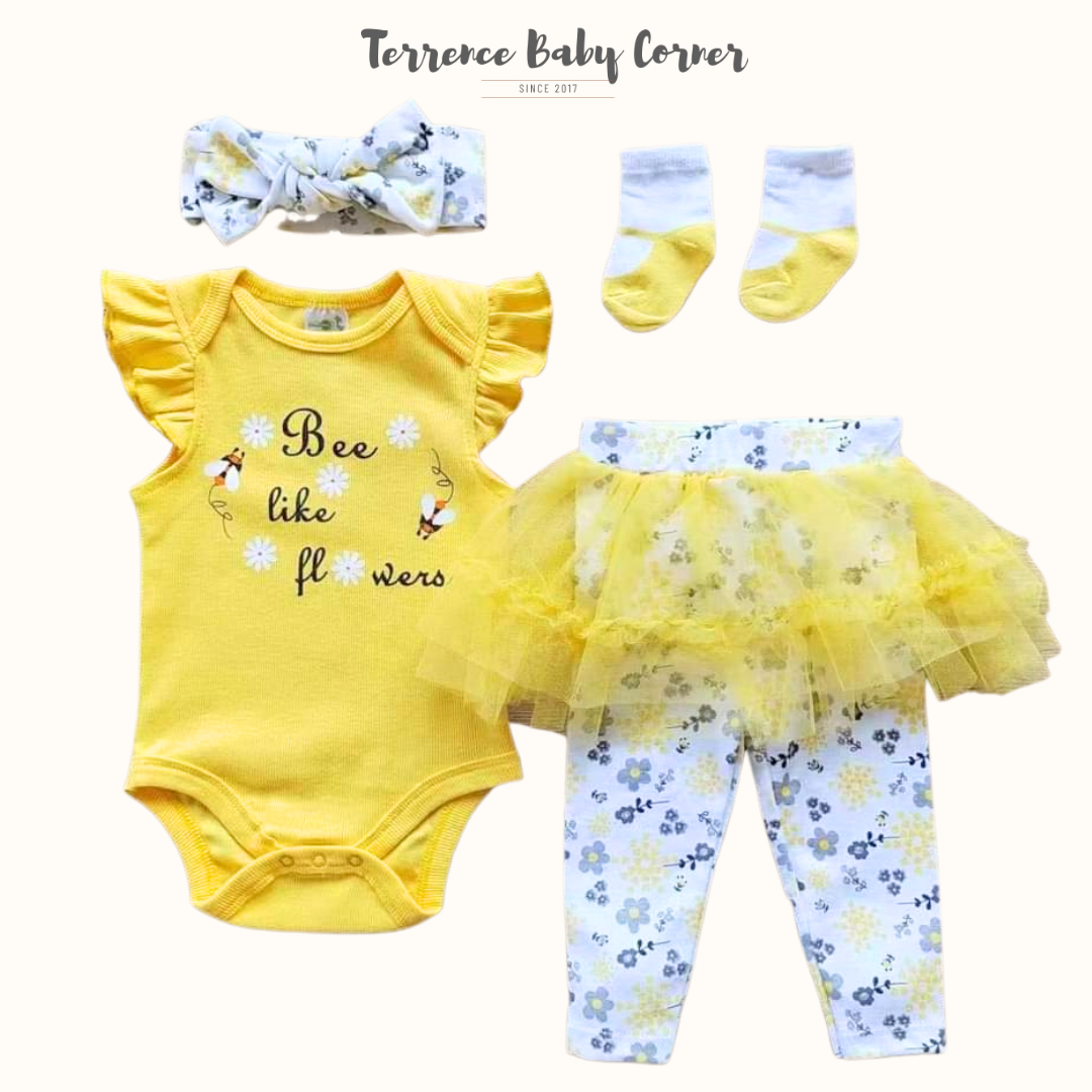4pc Bee Like Flowers Infant Girl Clothes Set