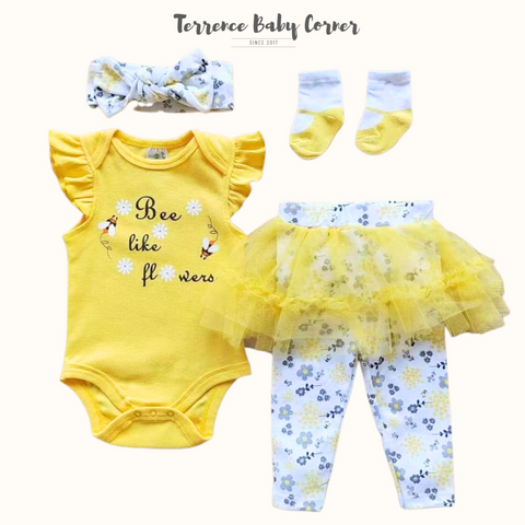 4pc Bee Like Flowers Infant Girl Clothes Set