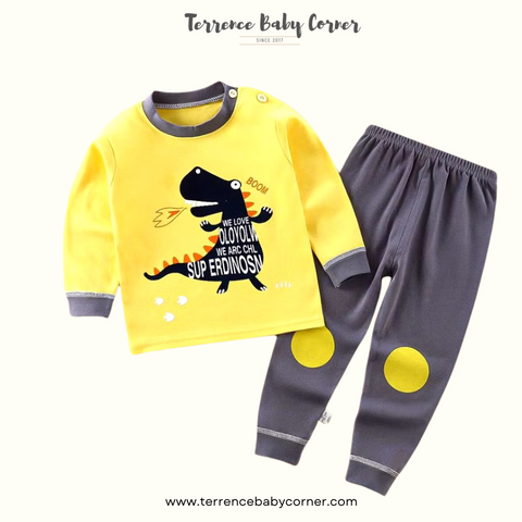 Toddler Kids Dinosaur Yellow Longsleeve Pants Set
