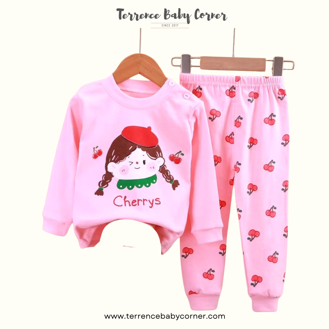 Toddler Kids Cherry's Girl Longsleeve Pants Set