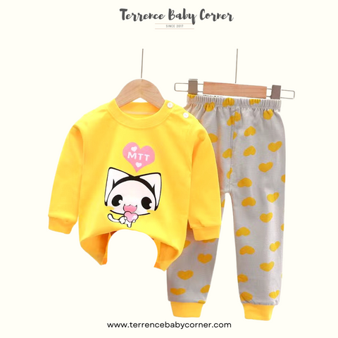Toddler Kids Yellow Cat Longsleeve Pants Set