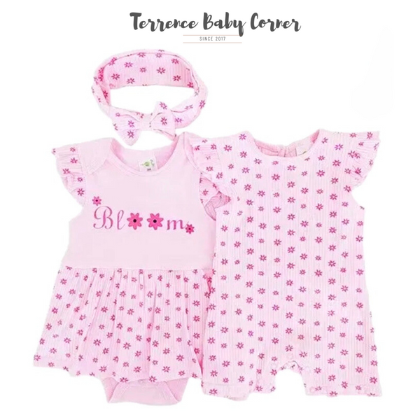 3pc Infant Girl Dress, Rompers with Turban Ootd Set