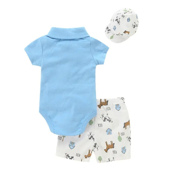 3pc Farmer Blue Infant Baby Cotton Clothes Set