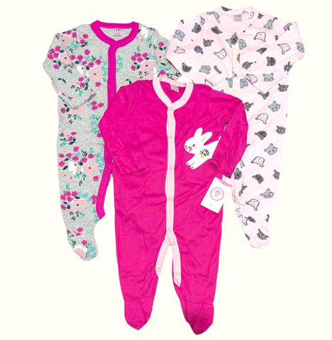 3pc Bunny Infant Girl Baby Sleepsuit Set
