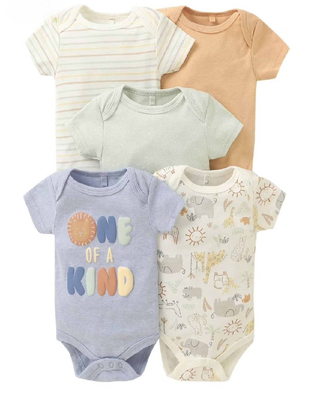 5pc One of a Kind Neutral Colors Unisex Bodysuit Set