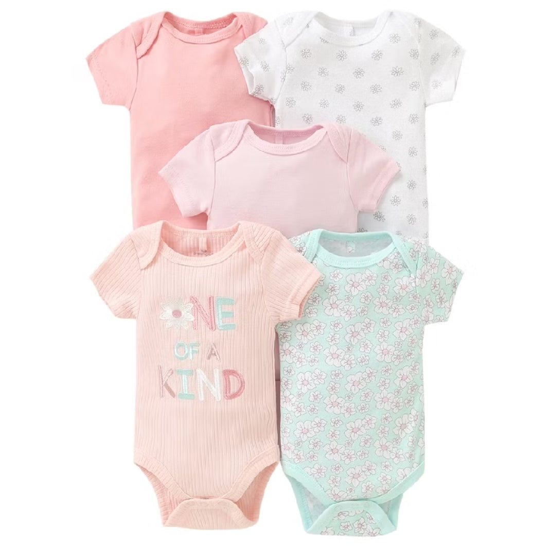 5pc One of a Kind Pink Infant Girl Bodysuit Set