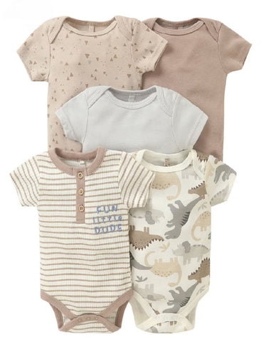 5pc Dinosaur Neutral Color Bodysuit Clothes Set