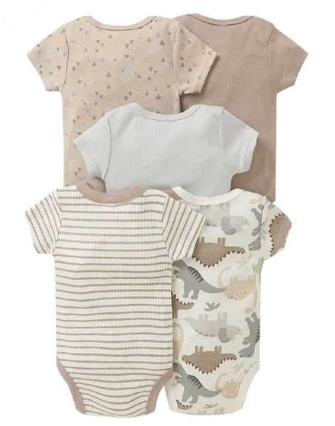 5pc Dinosaur Neutral Color Bodysuit Clothes Set