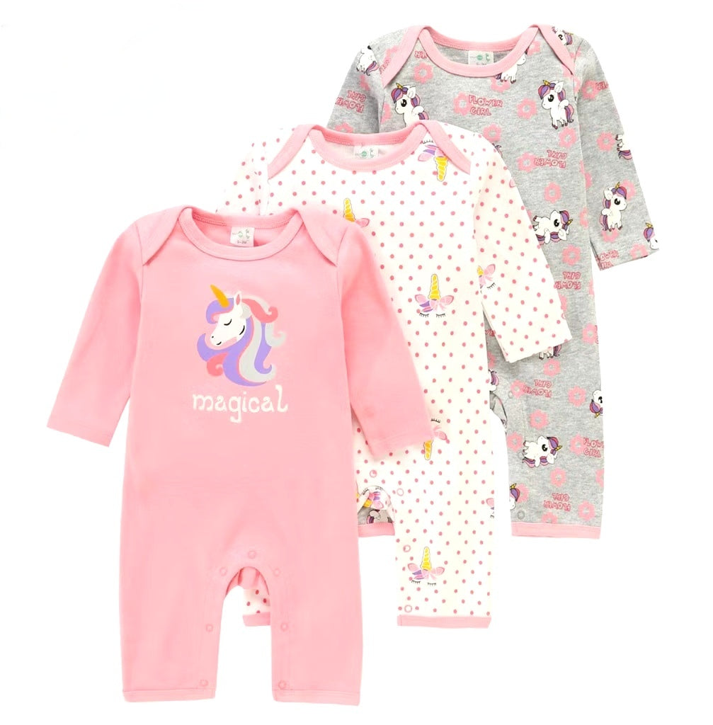 3pc Unicorn Magical Coverall Sleepsuit Cotton Set