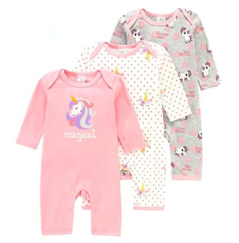 3pc Unicorn Magical Coverall Sleepsuit Cotton Set