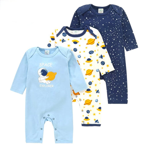3pc Space Explorer Coverall Sleepsuit Cotton Set