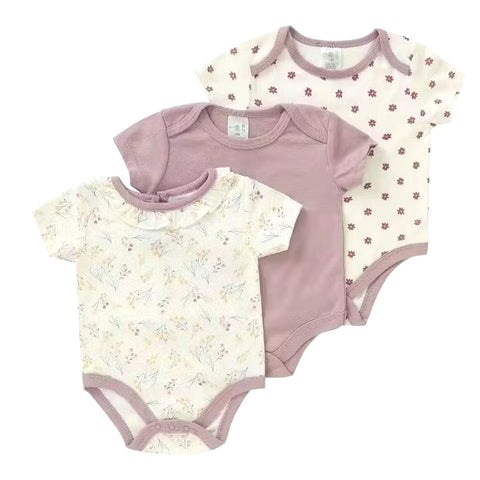 3pc Purple Flower Infant Girl Bodysuit Set