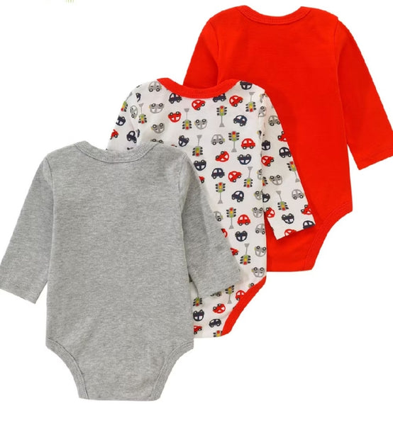 3pc Red Cars Infant Boy Longsleeve Bodysuit Set