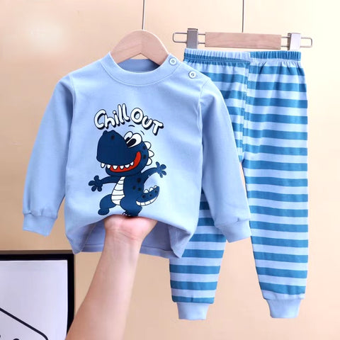Blue Dino Toddler Kids Sleepwear Terno