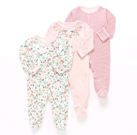3-Piece M&P Flower Baby Girl Sleepsuit Set