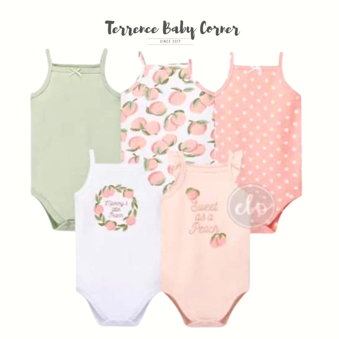 5pc Peach Sleeveless Infant Girl Bodysuit Set