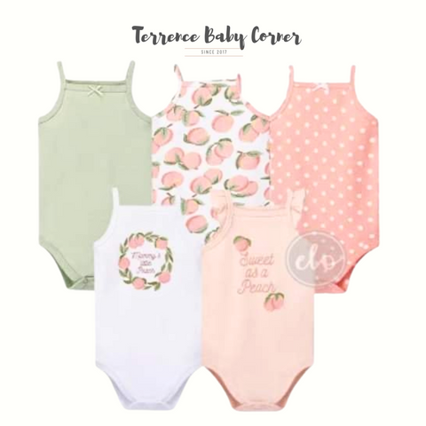 5pc Peach Sleeveless Infant Girl Bodysuit Set