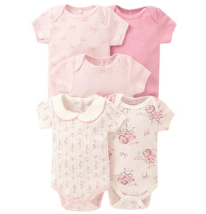 5pc Floral Pink Bodysuit Onesies Set