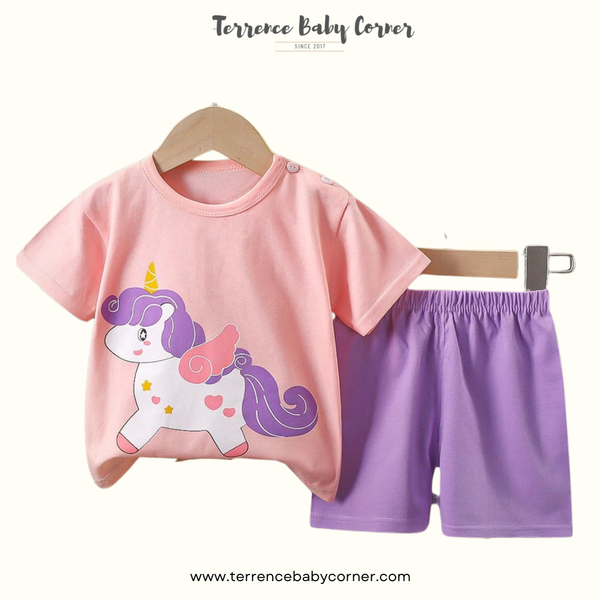 Toddler Kids Girl Cotton Tees & Short Terno
