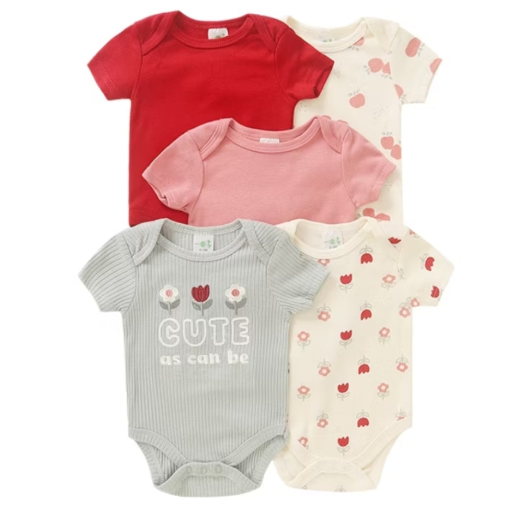 5-Piece Cute Flowers Infant Bodysuit Set