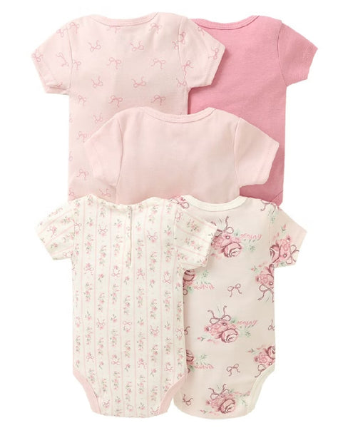 5pc Floral Pink Bodysuit Onesies Set