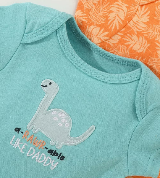 3pc Tropical Dinosaur Infant Baby Boy Bodysuit Set