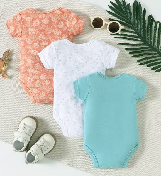 3pc Tropical Dinosaur Infant Baby Boy Bodysuit Set