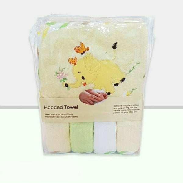 Hooded Baby Girl Bath Towel with 4pc Washcloths Set