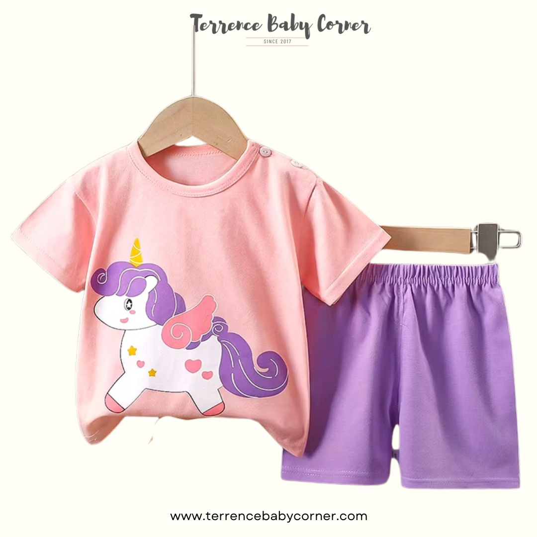 Toddler Kids Girl Cotton Tees & Short Terno