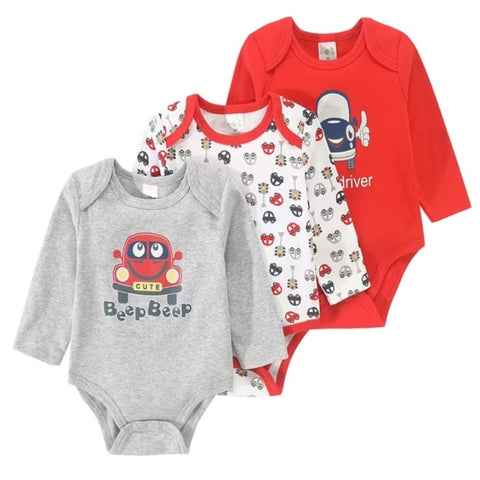 3pc Red Cars Infant Boy Longsleeve Bodysuit Set
