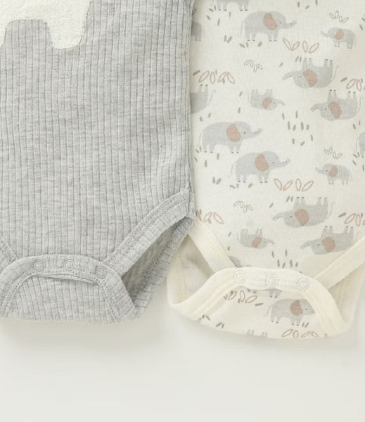 5pc Gray Elephant Infant Unisex Bodysuit Set