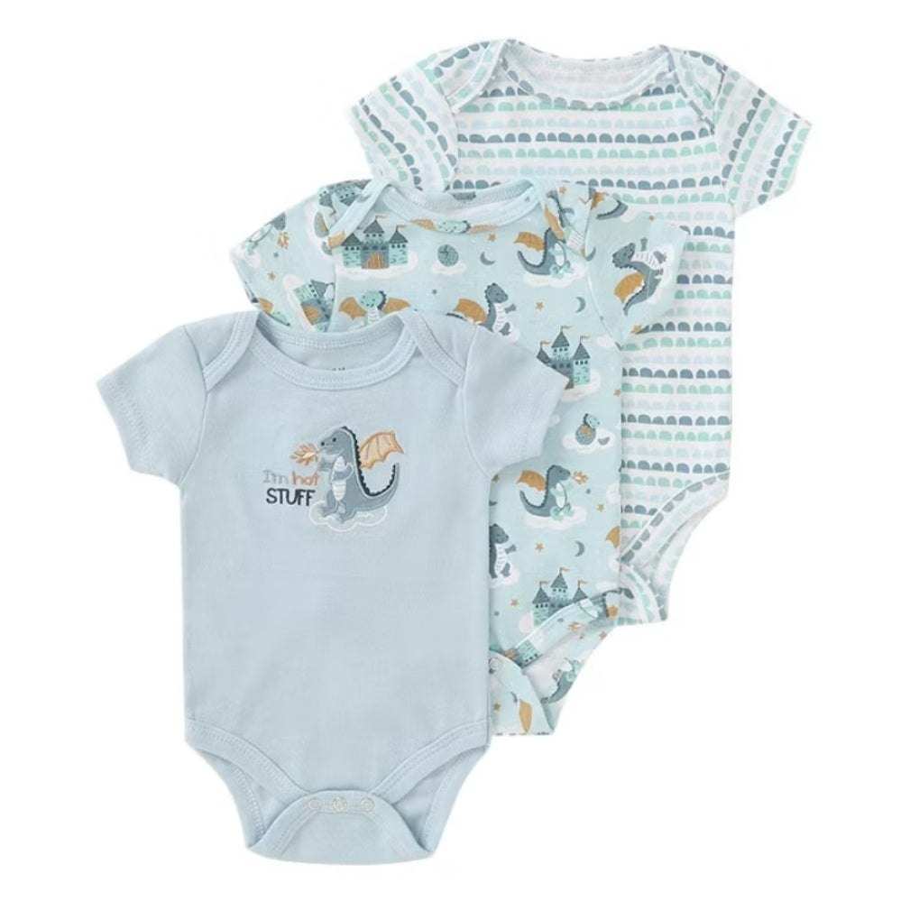3-Piece Dragon Blue Hot Stuff Infant Baby Bodysuit Set