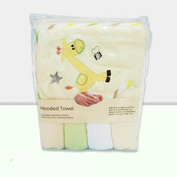 Hooded Baby Girl Bath Towel with 4pc Washcloths Set