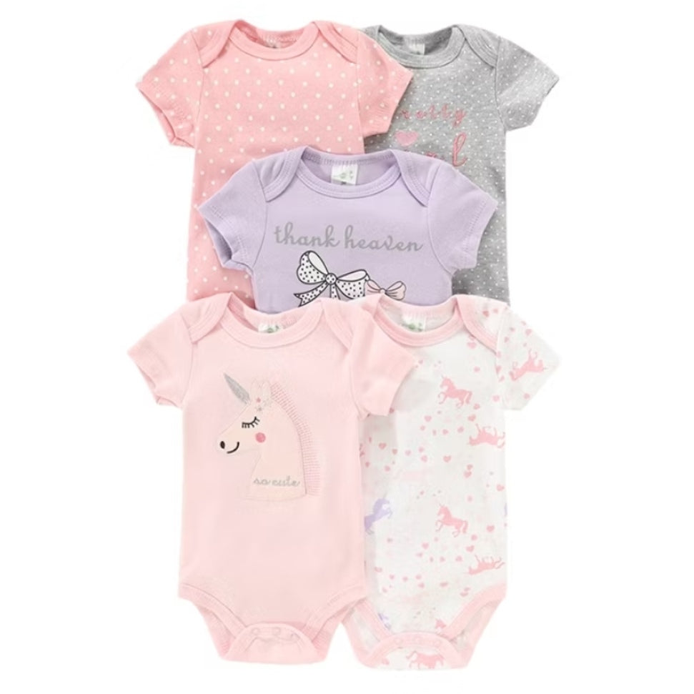 5pc Unicorn Pastel Colors Infant Baby Girl Bodysuit Set