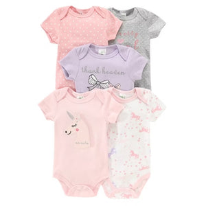 5pc Unicorn Pastel Colors Infant Baby Girl Bodysuit Set