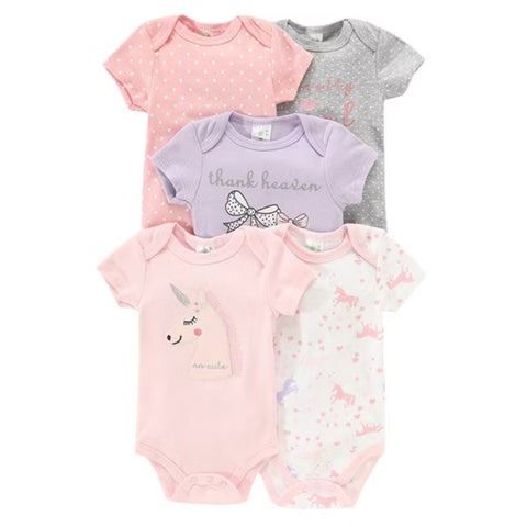 5pc Unicorn Pastel Colors Infant Baby Girl Bodysuit Set
