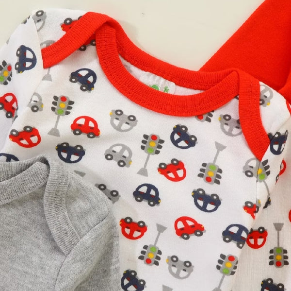 3pc Red Cars Infant Boy Longsleeve Bodysuit Set