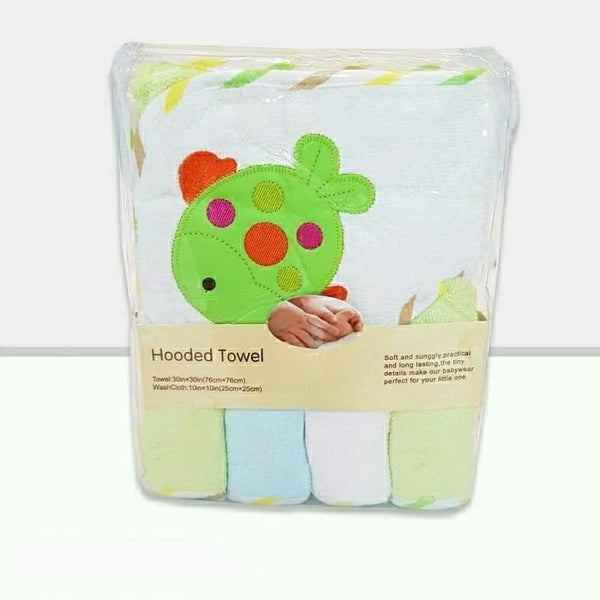 Hooded Baby Girl Bath Towel with 4pc Washcloths Set