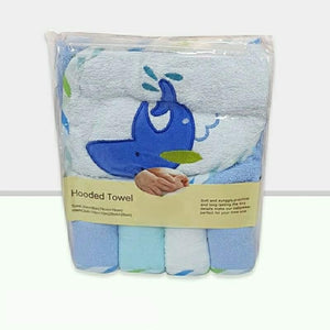Hooded Baby Boy Bath Towel with 4pc Washcloths Set