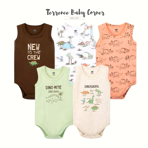 5pc Dinomite Infant Boy Sleeveless Bodysuit Set
