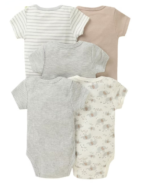 5pc Gray Elephant Infant Unisex Bodysuit Set