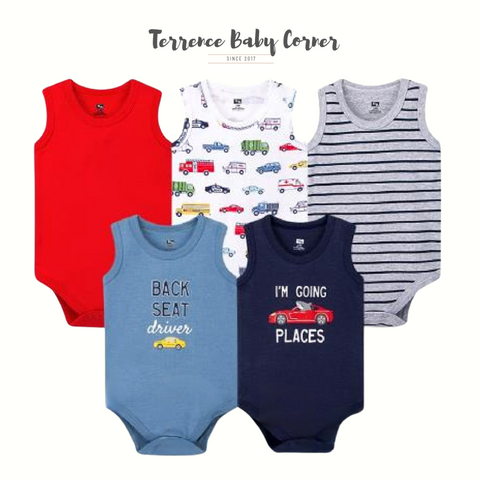5pc Cars Infant Sleeveless Bodysuit Set