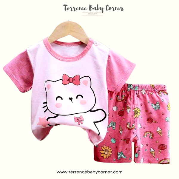 Toddler Kids Girl Cotton Tees & Short Terno