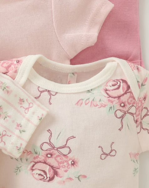 5pc Floral Pink Bodysuit Onesies Set
